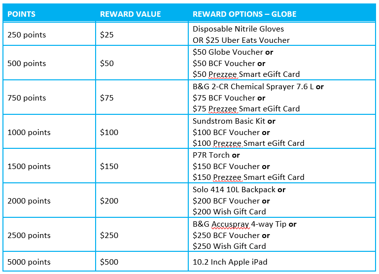 Rewards Options Globe